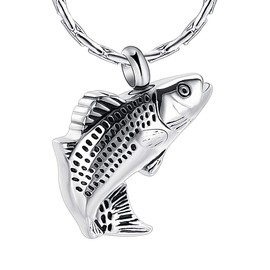 constanlife Cremation Jewelry for Ashes Stainless Steel Fish Shape Design Memorial Urn Necklace Keepsake Jewelry Gift Men Women Multifunction Necklace (Silver)
