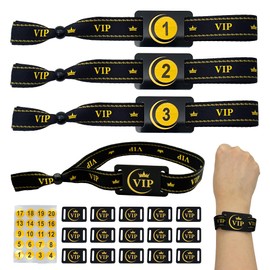 XCSJ Fabric Bracelets, VIP Party Bracelets, Adjustable Fabric Inlet Bands for Party, Events, Concerts, Bars, Club (15 Pieces VIP Entry Bands + 15 Pieces Cards + 1 Piece Sticker)