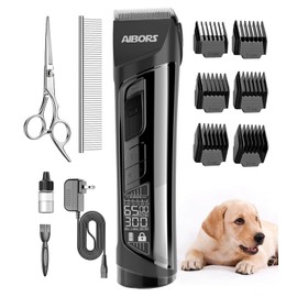AIBORS Dog Clippers Low Noise, 5-Speed Quiet Dog Grooming Kit High Power Rechargeable Cordless Electric Pet Hair Clippers Trimmer Shaver for Small and Large Dogs Cats