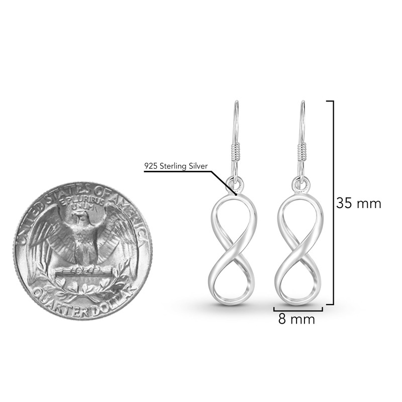 Endless Symbol Infinity Love .925 Sterling Silver Dangle Earrings