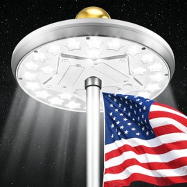 PPQ Solar Flag Pole Light, High-Lumen 25 LED Flag Pole Light Solar Powered, Up to 18 Hours Focused Flag Lighting for Outdoor 15-25 Ft Poles, 100% Coverage, Waterproof Dusk to Dawn Auto On/Off, Silver