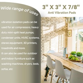 3" X 3" X 7/8" Anti Vibration Pads Sound Isolation Rubber Ribbed with EVA Center for Heavy Duty EVA Mechanical, HVAC, Air Compressor, Air Conditioner, Washer and Dryer, Treadmills Anti-Vibration Pads