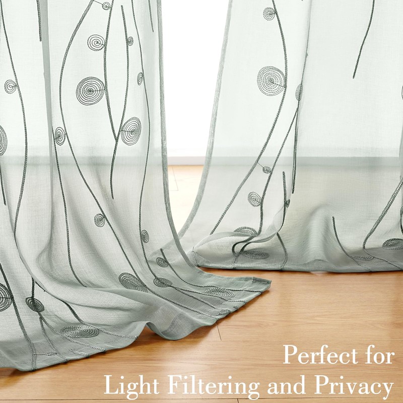 HOMEIDEAS Sage Green Sheer Kitchen Curtains 30 X 36 Inch