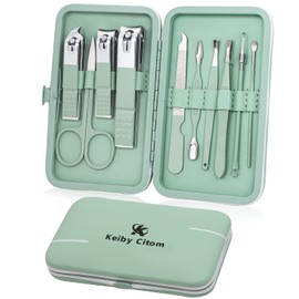 Manicure Set 10-Piece Pedicure Kit Nail Scissors Nail Care Nail Clippers Kit, Nail Set Nail Case Nail Clippers Kit Travel Beauty Kit (Green)