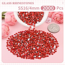 2000PCS SS16/4mm Glass Crystal Rhinestones (Light Red/Light Siam), Flatback Red Rhinestones for Bedazzling Crafting DIY Crafts Nail Art Makeup, Gems Diamond Charms for Tumbler Shoes Clothing Mug