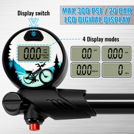 Hycline Digital Shock Pump for Mountain Bike, High Pressure 300 Psi for Front Fork and Rear Bicycle Suspension Air Pump with Digital Display Fits Schrader & Presta Tire Valve-Black