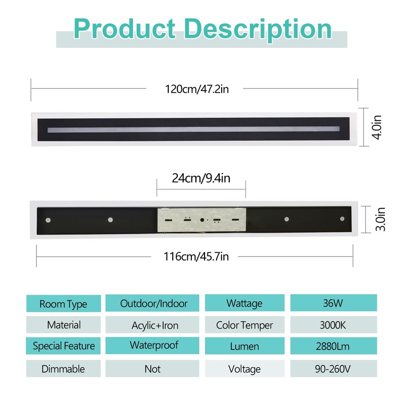 QHIUAT Modern Outdoor Lights 36W Outdoor Wall Sconce 47.2 Inch
