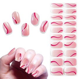 Semi Cured Gel Nail Strips, 20 Pcs Salon-Quality Y2K GEL NAIL STICKERS, Long Lasting Easy Application & Removal, Includes Prep Pads, Nail File & Wood Stick, UV Lamp Required, Pink Glitter Nails