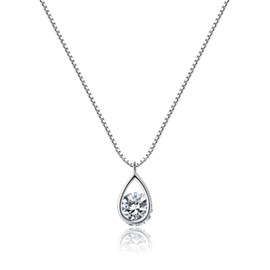 Reffeer Solid 925 Sterling Silver Cubic Zirconia Teardrop Pendant Necklace for Women Teens Sparkling Crystal Choker Necklace (A-Silver)