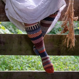 Solmate Socks - Mismatched Knee High Socks, USA Made with Recycled Cotton Yarns; Nutmeg Medium