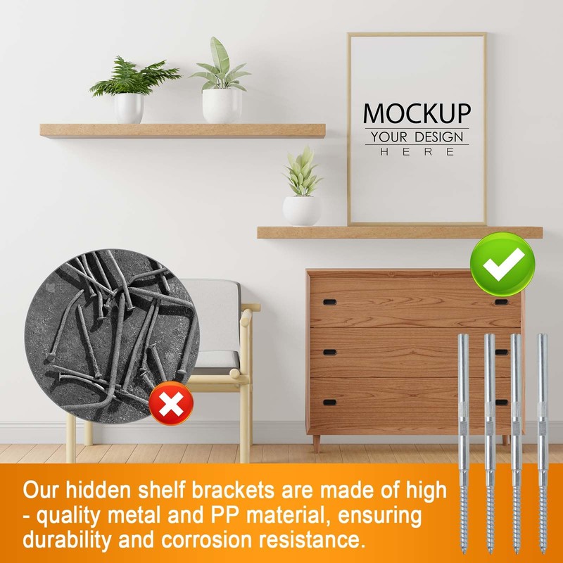 Set of 4 Invisible Wall Shelf Brackets - Floating Shelf