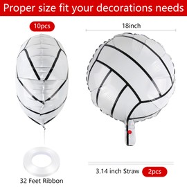 10 Pieces 18 inches Soccer Balloons Soccer Themed Party Decorations Foil Mylar Soccer Ball Balloons For Birthday Sports Graduation Party Decoration (Volleyball)