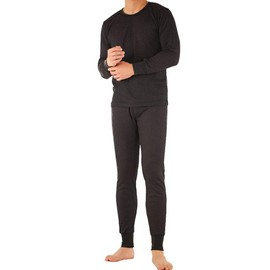 SLM ThermaTek Men’s 100% Cotton Thermal Underwear Sets Warm Waffle Knit Long Johns-Large-Black