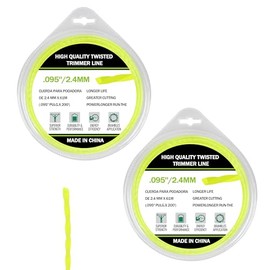 CHNPLUM 095 Twisted Trimmer line x 200-Foot - 0.095'' Weed Eater String Replacement for Ryobi, Ego, Echo, Husqvarna, etc, Yellow 2 Pcs