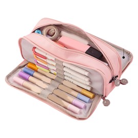 Gsycle Large Capacity Pencil Cases, Marker Case Pencil Bag Pen Pouch Holder Stationary Office Organizer School Pencil Box Double Opening Artist Pencil Case for Boys Girls Teens Students(Pink)