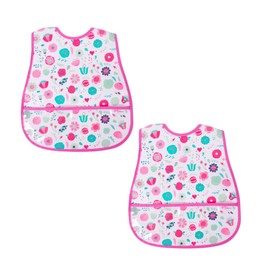 D.A.Y. Republic 2x Waterproof Baby Bibs that Feature a Crumb Catching Pocket on the Front of Apron, Pretty Floral Feeding Bibs. Great for Mealtimes and Messy Play without Restricting Movement