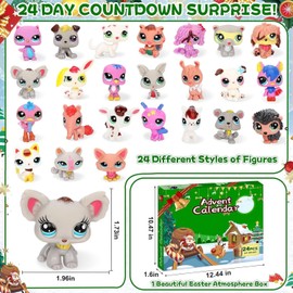 Advent Calendar 2025 Mini Pet Toys, 24-Day Christmas Countdown Pets Figures for Kids, Cute Dog Cat Animal Action Figures Toys for Boys Girls Xmas Party Gift