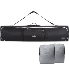 Affordura Snowboard Bag Fits 2-Piece Ski and Boot Bag Padded Ski Bag, 165cm Ski Bags and Boot Bags Waterproof Snowboard Bag for Air Travel with Removable Strap, Ski Travel Bags for Flying (White)
