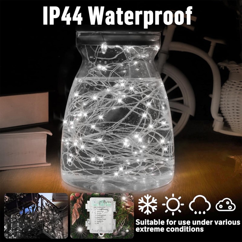 LAMPHOME 100 LED White Fairy Lights Battery Operated, Mini Battery
