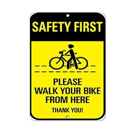 Aluminum Vertical Metal Sign Multiple Sizes Safety First Please Walk Your Bike from Here Thank You! Bike, Pet & Skateboard with Border Weatherproof Street 9x12Inches