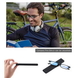 2 Pack Ultra thin Lightweight Folding Reading Glasses Women Men TR90 Blue Light Blocking Anti UV/Eyestrain Foldable Compact Computer Readers Portable Unique Stretchable Slim Flat case Gunmetal, +3.5