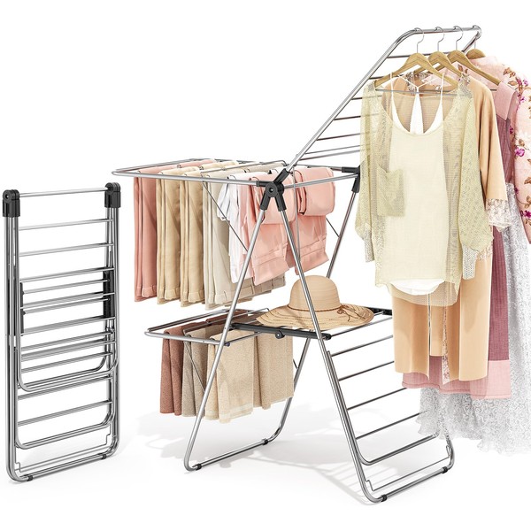 APEXCHASER Clothes Drying Rack with 4 Wings, Stainless Steel Drying