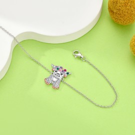 JERWLI Highland Cow Gifts 925 Sterling Sliver Highland Cow Bracelet Cow Jewelry Themed Gifts for Women