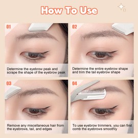 3-Pcs Eyebrow Grooming Kit: Eyebrow Trimmer Scissors with Comb, Crescent & Leaf-Shaped Eyebrow Razors | Precision Brow Trimming for Women | Beauty Tools for Perfect Eyebrow Shaping (White)