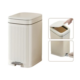 Bathroom Trash Can with Lid White, Small Trash Can Bedroom, Plastic Room Trash Can, Waste Basket for Bathroom, Space-Saving Design, White Trash Can for Bedroom Garbage Can,1.85 Gal Trash Can Bathroom