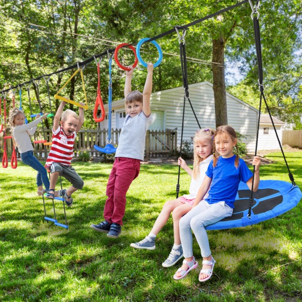 Hapfan 65FT Ninja Warrior Obstacle Course Kids Gifts w/ 11
