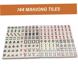 Chinese Mahjong Set with 144 Tiles Mini Mahjong Set with Brown Carrying Case Portable & Lightweight Game for Travel, Camping, Family Gatherings, Friends Party Game