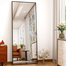 Easly Full Length Mirror 64"x21" Black, Rectangle Wall-Mounted or Standing Full Body Mirror for Bedroom, Living Room, Dressing Floor Mirror