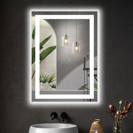 Sweetcrispy 24"x 32" Rectangle LED Bathroom Mirror,Front Light and Backlit, Adjustable Lights and Smart Memory Functionr - Enhanced Anti-Fog Feature, Pure White