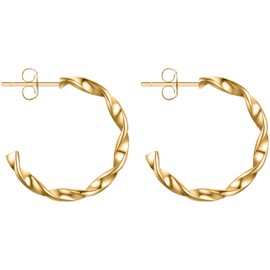 day.berlin Creole Earrings Pink 18 K Gold-Plated Women's Earrings Twisted 25 mm Diameter 2 mm Thick 316L Stainless Steel Nickel-Free and Waterproof, Stainless Steel, No Gemstone