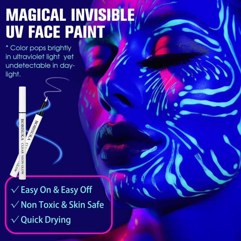 BOBISUKA Clear UV Neon Glow Eyeliner Pen, Invisible Ink White