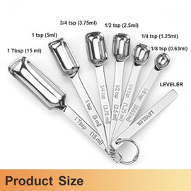 WAHMLA Stainless Steel Measuring Spoons Set with Leveler Rectangular Metal Teaspoon for Kitchen Gadgets Baking & Cooking-7 Piece