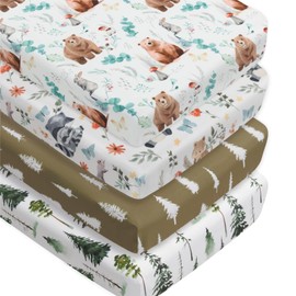4 Pack Woodland Forest Animals Crib Sheets Neutral Unisex Fitted Baby Mattress Sheet Set for Baby Boys or Girls (Bear)