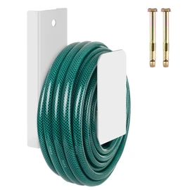 CroBlissful Garden Hose Holder Wall Mount Garden Water Hose Hanger Metal Line Hanger Holds Over 100' Heavy Duty Bracket for Outside Expandable Extension Cords Ropes Holder(White)