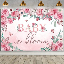 MEHOFOND 7x5ft Baby in Bloom Backdrop Pink Floral Baby Shower Decoration Banner Watercolor Flower Butterfly Newborn Girls Party Photography Background Baby in Bloom Baby Shower Decor Photo Booth Props