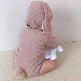PUPYGIYUC Baby Bunny Outfit Baby Boys Girls Easter Outfits Bodysuit Romper with 3D Bunny Ear Hat 12-18 Months Khaki