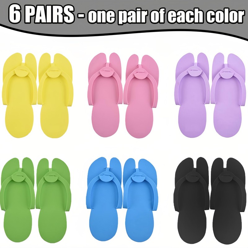 LYARCHTE 6 Pairs Disposable Foam Pedicure Slippers, Multi Color Bulk