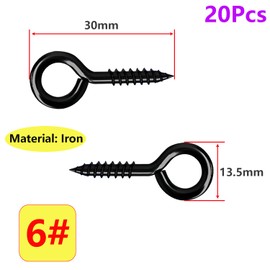 Qrity 20 PCS Eyelet Screws, Eyed Screw Hook 30mm, Self Tapping Screws, Tightening Screw, Ring Screw, Ceiling Hook, Eyebolt, Screw Hole Nail, Black