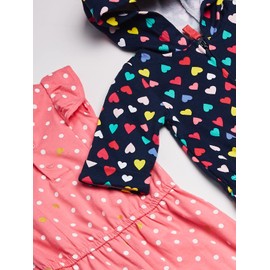 Carter's Baby Girls' 2-Pack One Piece Romper, Navy Heart/Pink Dot, 12 Months
