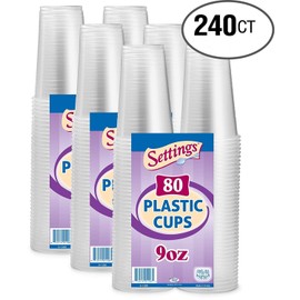 [240 Count - 9 Oz Cups] Settings Large 9 Oz Clear Disposable Plastic Drinking Cups Great For Juice, Water, Soda, Beer, Use At Party, Home, Office, Picnic, BBQ, Or Event, 3 Packs Of 80
