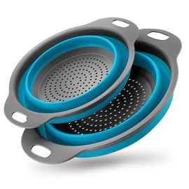 BILIEASY Set of 2 Collapsible Kitchen Colander/Strainer Colander Set, Environmentally Friendly Non-Toxic Easy to Clean, 2 Sizes Including (Blue)