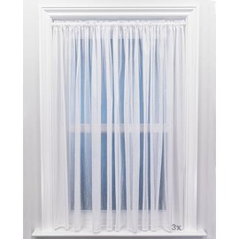 Bude Stripe White Voile Net Curtain - Six Metre Width (Drop 122cm (48”)) - Sheer Semi Transparent Slot Top Privacy Drapes