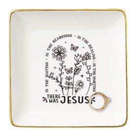 Inspirational Christian Scripture Religious Bible Verse Reminder Gift for Women Girls,There Was Jesus-Affirmation Positive Birthday Christmas Gift-Encouragement Jewelry Tray Trinket Holder Ring Dish