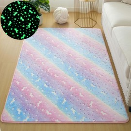 EMPVEX Area Rugs for Bedroom Glow in the Dark Rainbow Cartoon Pegasus, Fluorescent Carpet Luminous Rug for kids Bedroom, Dormitory, Nursery Decor, 100 x 160 cm