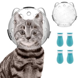 MABCIRY Cat Muzzle for Grooming, Breathable Cat Muzzle Helmet, Transparent Hood, Anti-bite Helmet with 4 Silicone Paw Shoes for Nail Trimming (Large)