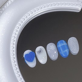 [Handmade Nail Tips] Winter Marine Snowflake Nails - Long Oval / [수제네일팁] 겨울마린눈꽃 네일 - 롱오벌